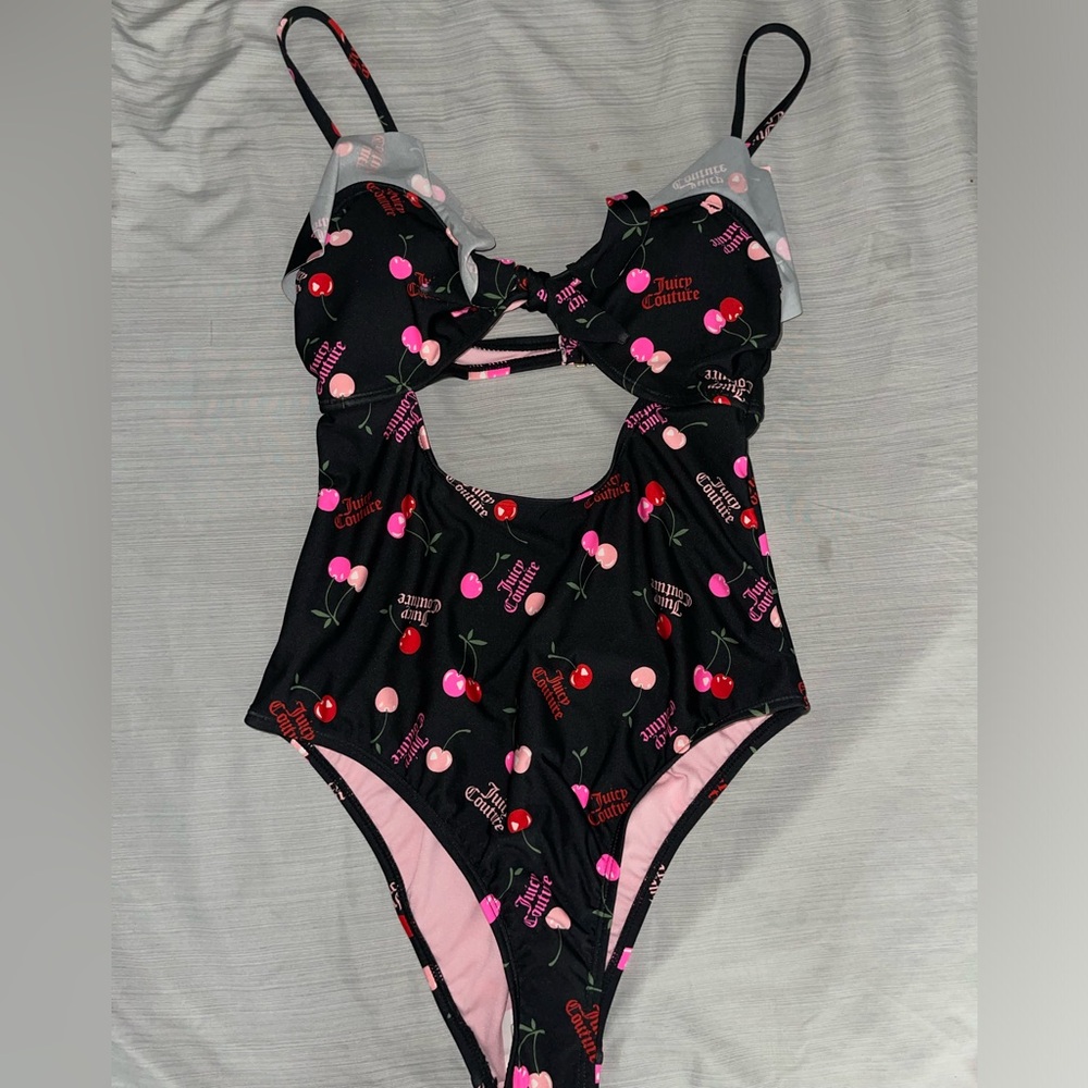 Juicy Couture Ruffle Cut Out Swimsuit One Piece Cherry Logo Y2K NWT